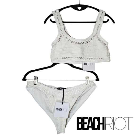 Beach Riot Woman's Swimsuit White Crochet Top And Bottom Bikini Set•NWT•Medium - Picture 9 of 12